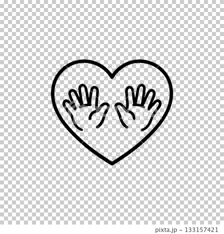 支援やボランティアを象徴する手とハートのシンプルラインアイコン素材 133157421