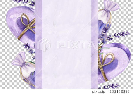 Lavender soap bar packing banner template with watercolor violet sachet ,soap with jute rope and wild field flowers illustration.Hand drawn organic cosmetics label,logo design Lavender soap bar packing banner template with watercolor violet sachet ,soap with jute rope and wild field flowers illustration.Hand drawn organic cosmetics label,logo design 133158355