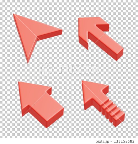 A variety set of four 3D arrow icons pointing diagonally upwards. A simple and striking three-dimensional illustration of an arrow. A variety set of four 3D arrow icons pointing diagonally upwards. A simple and striking three-dimensional illustration of an arrow. 133158592