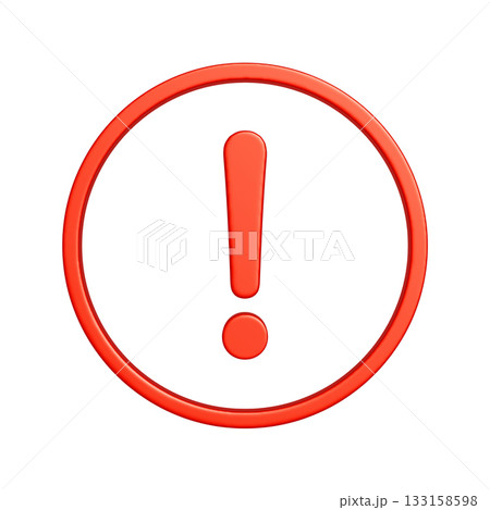 赤い丸形の警告マークのアイコン。リッチな質感の3Dイラスト 133158598