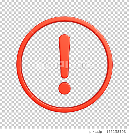 紅色圓形警告符號圖示。紋理豐富的 3D 插圖。 133158598