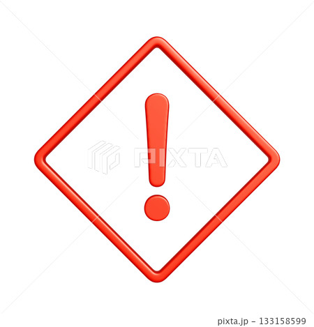 赤い菱形の警告マークのアイコン。リッチな質感の3Dイラスト 133158599