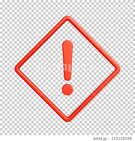 赤い菱形の警告マークのアイコン。リッチな質感の3Dイラスト 133158599