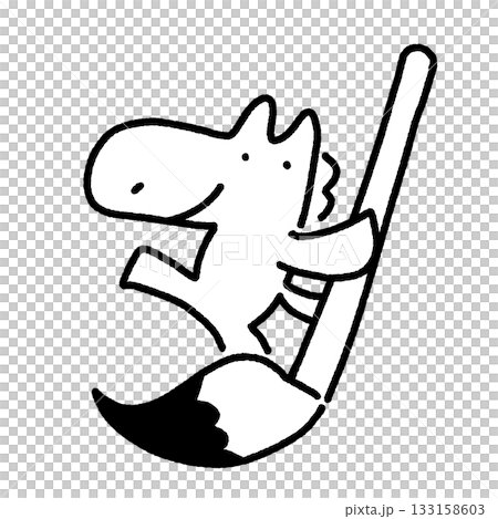 Horse holding a large brush, calligraphy, New Year's material, monochrome 133158603