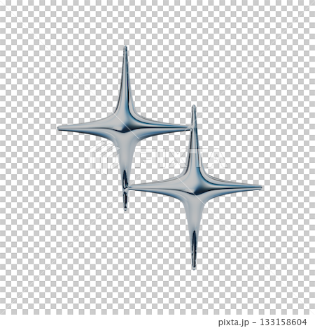 重なった2つのダイヤのメタリック3Dアイコン。Y2Kスタイルのあしらいスタンプイラスト 133158604