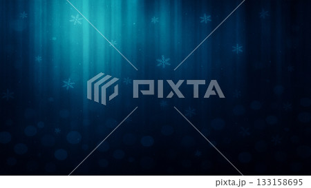 背景（冬）_ターコイズの光が差し込むディープブルーの冬背景（縦の光スジと雪の粒子・テキストスペースあ 133158695
