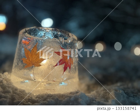 雪の上に浮かぶ紅葉 雪の上に浮かぶ紅葉 133158741