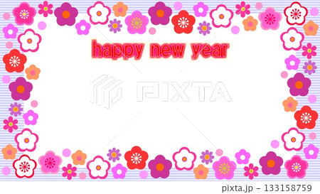 ハッピーニューイヤー　happy new year　フレーム　ホワイトスペース　梅の花　ボーダー 133158759