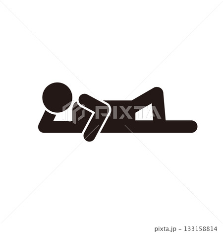 横になってリラックスして昼寝している人のピクトグラムアイコン 133158814