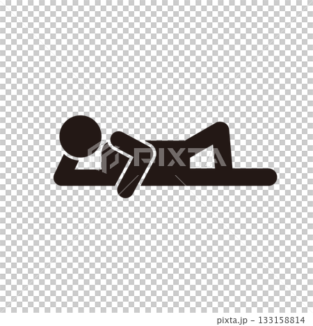 横になってリラックスして昼寝している人のピクトグラムアイコン 133158814