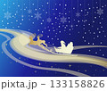 夜空を駆けるソリに乗るサンタのイラスト 133158826