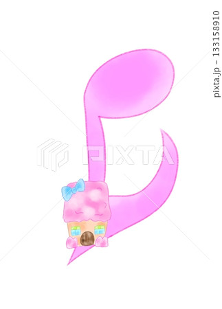 かわいい家の付いた音符 133158910