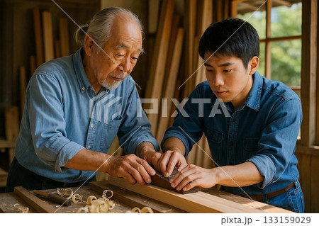 木工職人の祖父から技を受け継ぐ若者 133159029