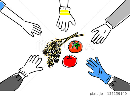 協力しあう農業関係者の手 133159140
