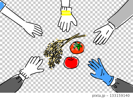 協力しあう農業関係者の手 133159140