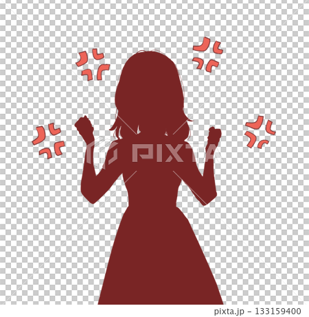 Angry woman with fists clenched in both hands, annoyed mark, silhouette Angry woman with fists clenched in both hands, annoyed mark, silhouette 133159400