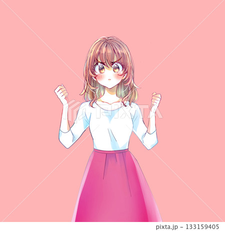 両手で握りこぶしを作り怒っている女性 両手で握りこぶしを作り怒っている女性 133159405