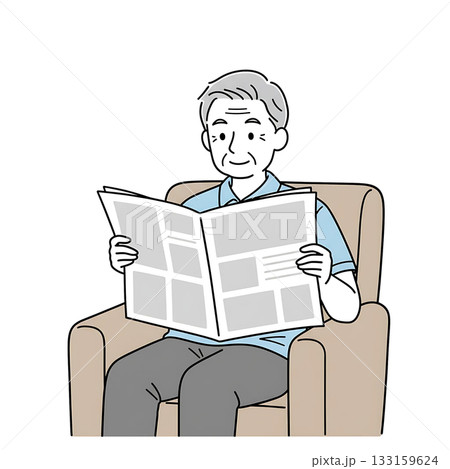 ソファで新聞を読むシニア男性のイラスト 133159624