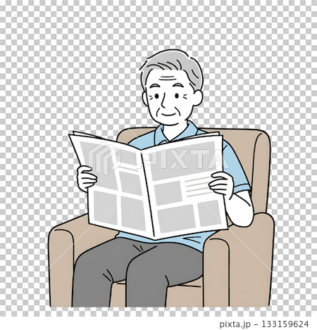圖:一位老年男子在沙發上讀報紙 圖:一位老年男子在沙發上讀報紙 133159624