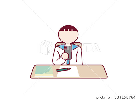 勉強中にスマホに夢中になっている中高生のイラスト 勉強中にスマホに夢中になっている中高生のイラスト 133159764