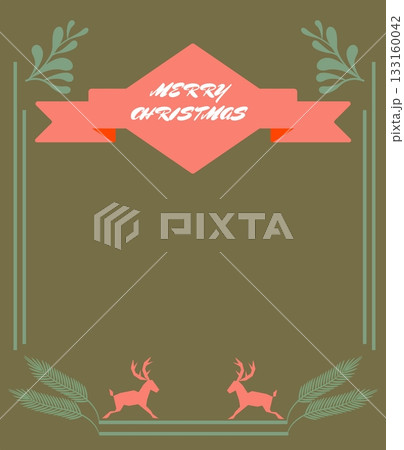A rustic, nature-inspired Christmas card design featuring reindeer silhouettes and botanical elements like leaves and berries, with "MERRY CHRISTMAS" on a ribbon, set on a olive-brown background. A rustic, nature-inspired Christmas card design featuring reindeer silhouettes and botanical elements like leaves and berries, with "MERRY CHRISTMAS" on a ribbon, set on a olive-brown background. 133160042