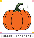 Cute yellow pumpkin vector illustration with green stem and curly vines Clipart 133161314