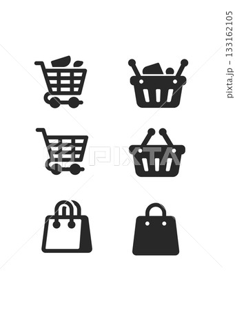 Simple icons of shopping carts and baskets stock illustration 133162105