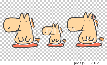 Three horses sitting on cushions and greeting each other New Year's material Three horses sitting on cushions and greeting each other New Year's material 133162195