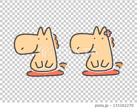 座布団に座り挨拶をする馬の夫婦 新年 正月素材 座布団に座り挨拶をする馬の夫婦 新年 正月素材 133162270