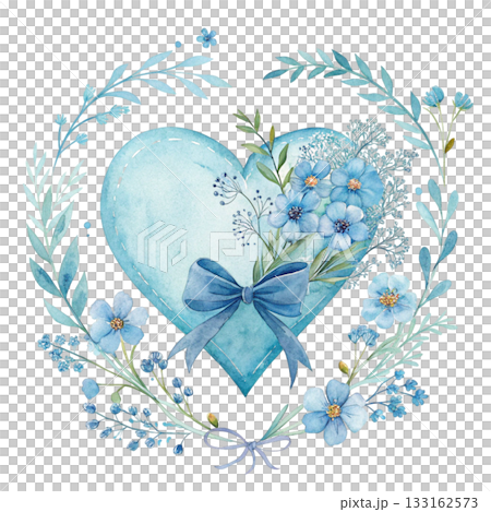watercolor heart surrounded by pastel pink and white flowers watercolor heart surrounded by pastel pink and white flowers 133162573