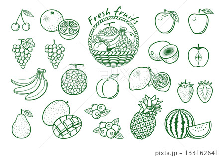 果物　フルーツ　線画イラスト　アイコンセット 133162641