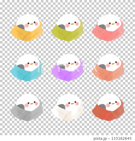 Set of long-tailed tits wearing scarves Set of long-tailed tits wearing scarves 133162645
