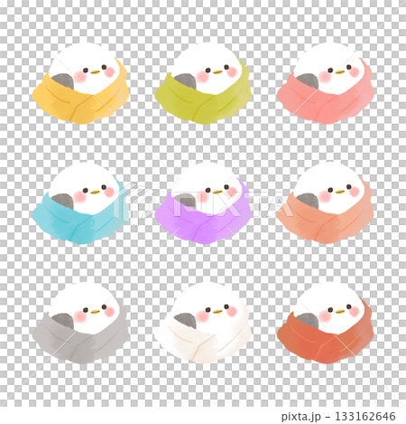 Set of long-tailed tits wearing scarves Set of long-tailed tits wearing scarves 133162646