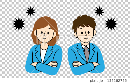 怒って腕を組むスーツ姿の男女ビジネスパーソンのイラスト 133162736