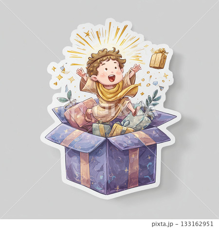 箱から飛び出す男の子のイラスト 133162951