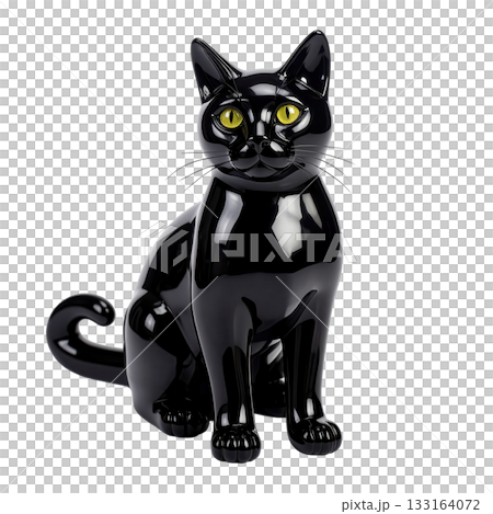 Black cat figurine halloween decoration with yellow eye and glass finish 133164072