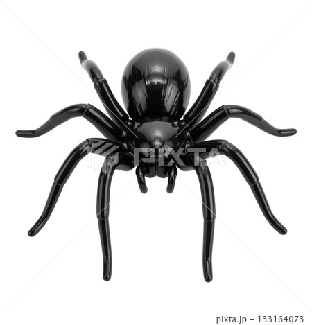 Black halloween spider decoration on glass surface with reflective shine 133164073
