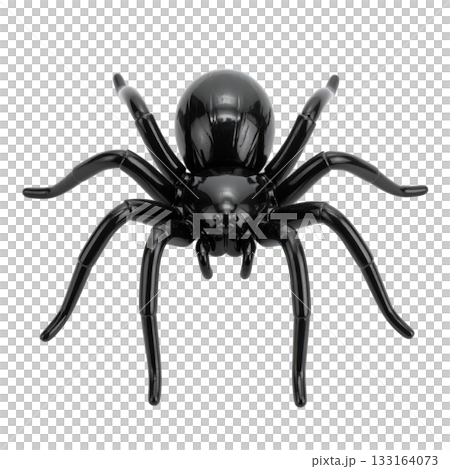 Black halloween spider decoration on glass surface with reflective shine 133164073
