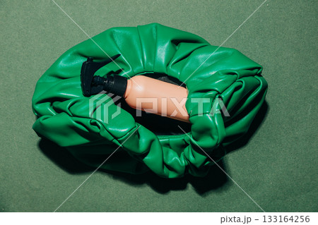 Green vintage bag and perfume jar minimalist 133164256