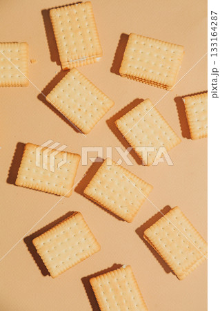 White cream-filled tea cookies minimalist style 133164287