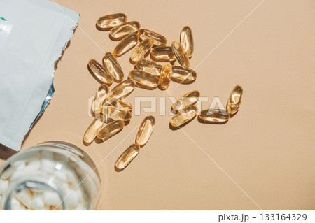 Transparent fish oil capsules with Omega-3 and Omega-6 133164329