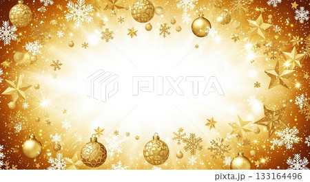金色に輝く光と雪の結晶が散りばめられた豪華なクリスマスフレーム背景 133164496