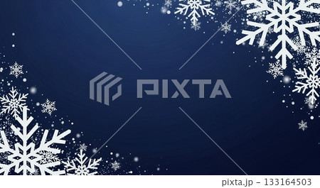 紺色の背景に白い大きな雪の結晶が縁取る冬のエレガントなフレームデザインイラスト 紺色の背景に白い大きな雪の結晶が縁取る冬のエレガントなフレームデザインイラスト 133164503
