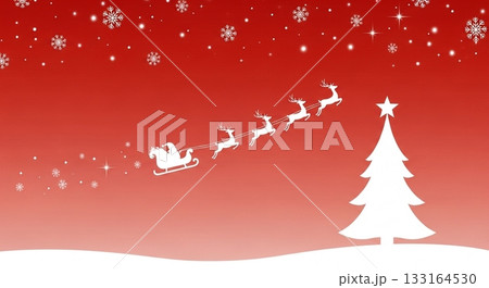 赤からオレンジのグラデーションに雪だるまやツリーなどクリスマスのモチーフを白のラインで描いたパターン 133164530