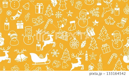 オレンジ背景にクリスマスアイコンが並ぶポップなパターン素材 オレンジ背景にクリスマスアイコンが並ぶポップなパターン素材 133164542