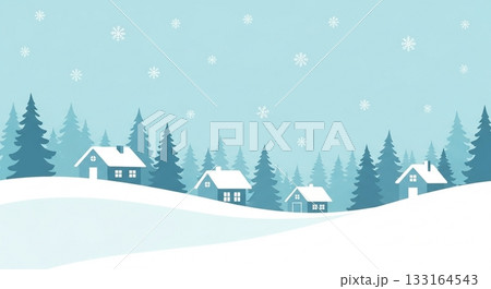 水色の空と雪の結晶が舞う冬の街並みイラスト背景 133164543