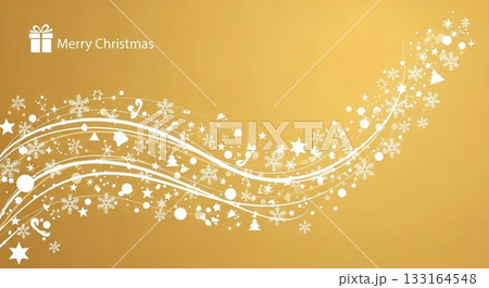 金色の背景に白いラインと雪の結晶が流れる華やかなメリークリスマスデザイン 金色の背景に白いラインと雪の結晶が流れる華やかなメリークリスマスデザイン 133164548