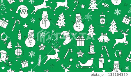 深みのある緑色のテクスチャ背景に様々な形の白い雪の結晶が描かれたウィンターパターンの背景素材 深みのある緑色のテクスチャ背景に様々な形の白い雪の結晶が描かれたウィンターパターンの背景素材 133164559