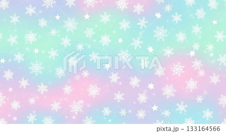 パステルレインボーの光と雪がきらめく幻想的な冬の背景デザイン 133164566