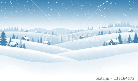 雪景色の中に並ぶ家と針葉樹の冬の森イラスト背景 雪景色の中に並ぶ家と針葉樹の冬の森イラスト背景 133164572